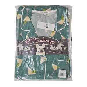 PJ Salvage Jersey Pajama Set Martini Women Large Jade Top & Pants NWT 🍸